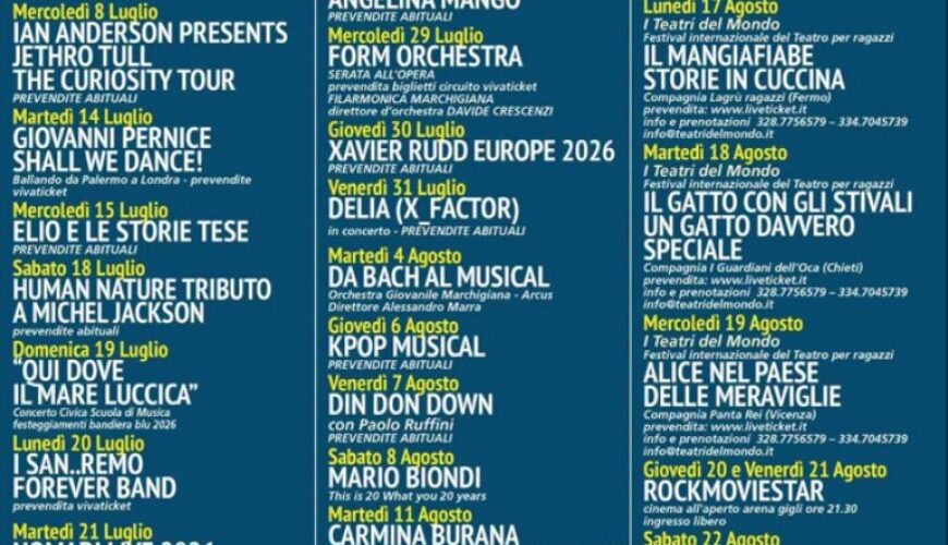 Arena Gigli 2026 Calendario eventi