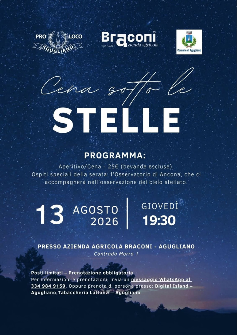 CENA SOTTO LE STELLE – AGUGLIANO CENA SOTTO LE STELLE – AGUGLIANO